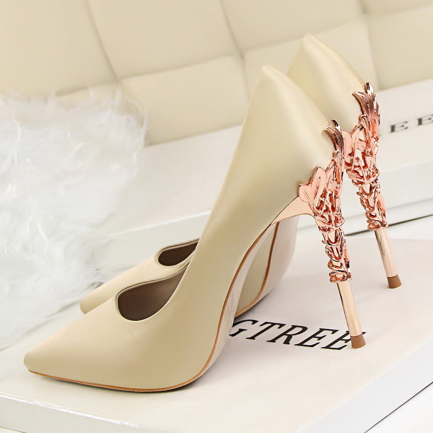 Korean Fashion Sexy Metal with Women's Stiletto High-Heeled Wedding Shoes