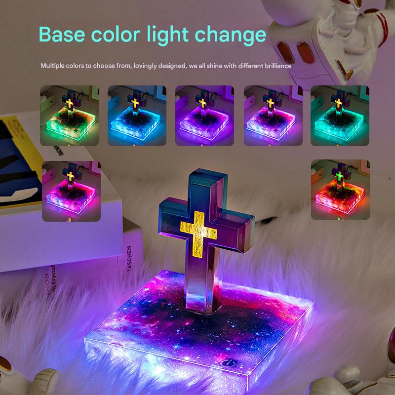 light luxury magnetic levitation cross lamp base, color light changing starry sky book base