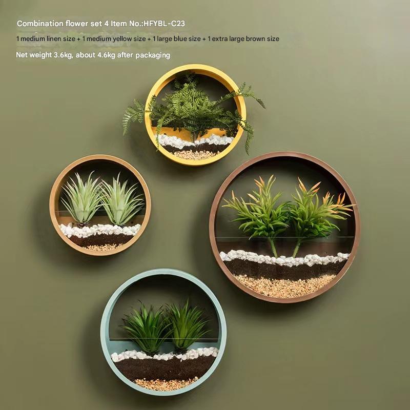 Round Iron Wall-Mounted Flower Pot for Home Decoration