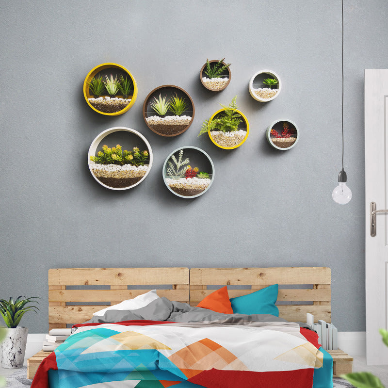 Round Iron Wall-Mounted Flower Pot for Home Decoration