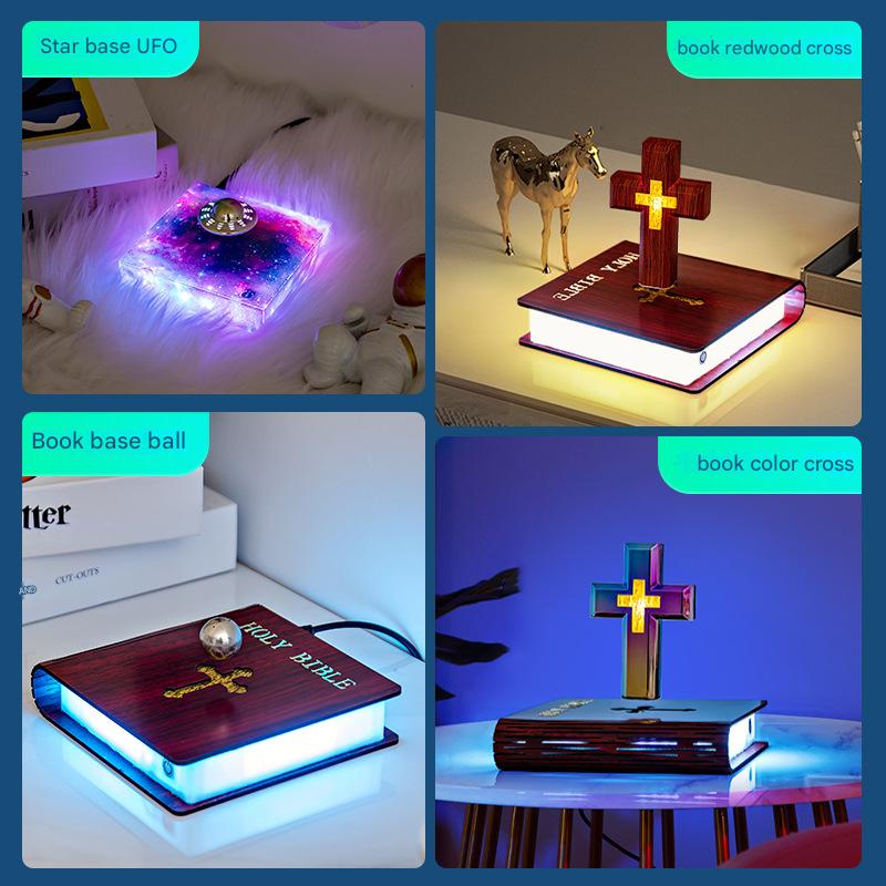 light luxury magnetic levitation cross lamp base, color light changing starry sky book base
