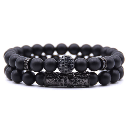 Natural frosted stone micro-inlaid ochre ball long tube double-layer energy bracelet