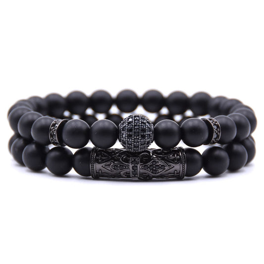 Natural frosted stone micro-inlaid ochre ball long tube double-layer energy bracelet