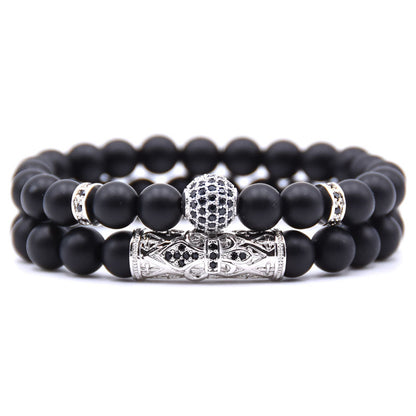 Natural frosted stone micro-inlaid ochre ball long tube double-layer energy bracelet