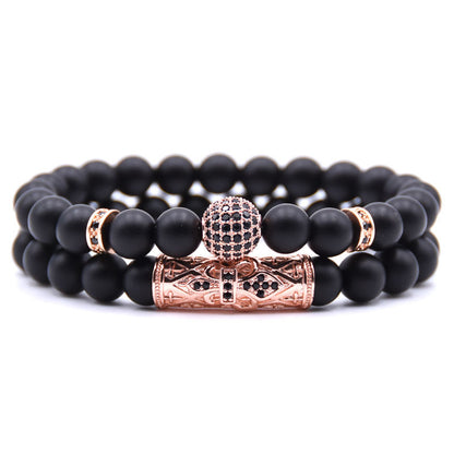 Natural frosted stone micro-inlaid ochre ball long tube double-layer energy bracelet