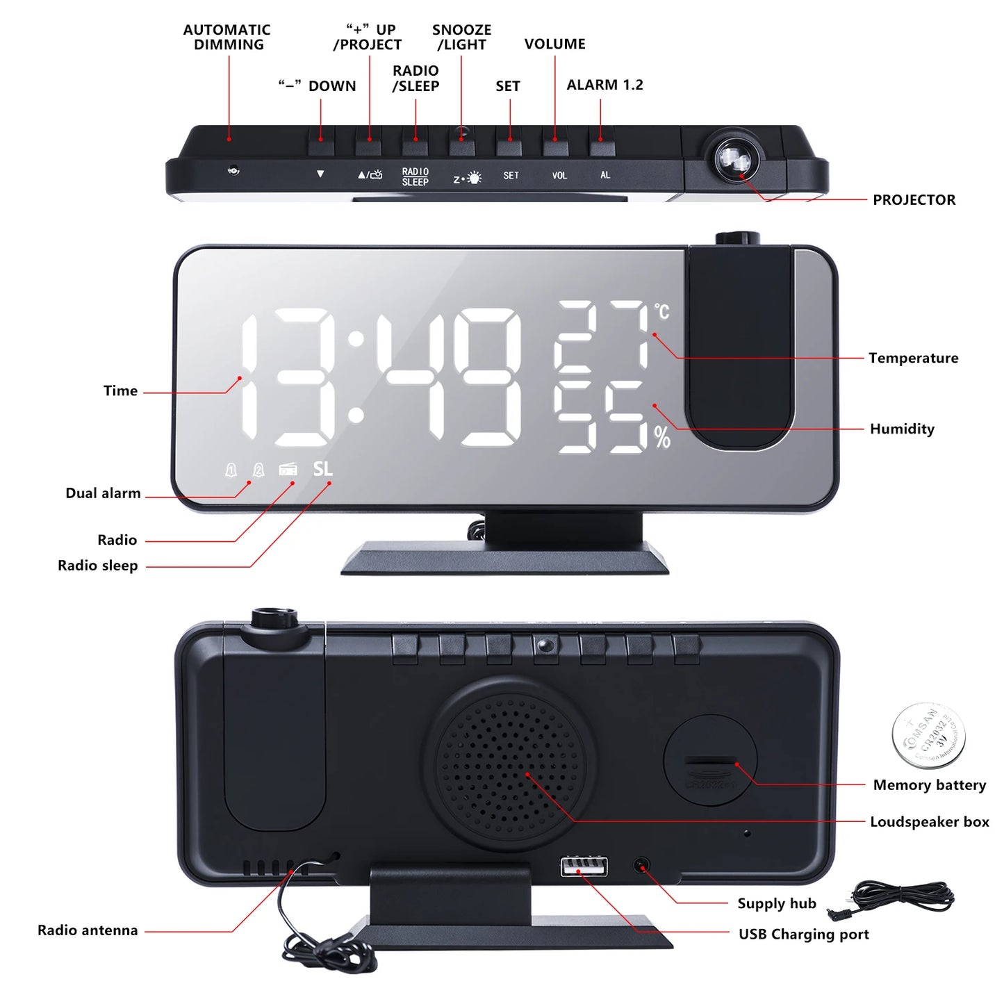 LED screen display temperature and humidity electronic clock