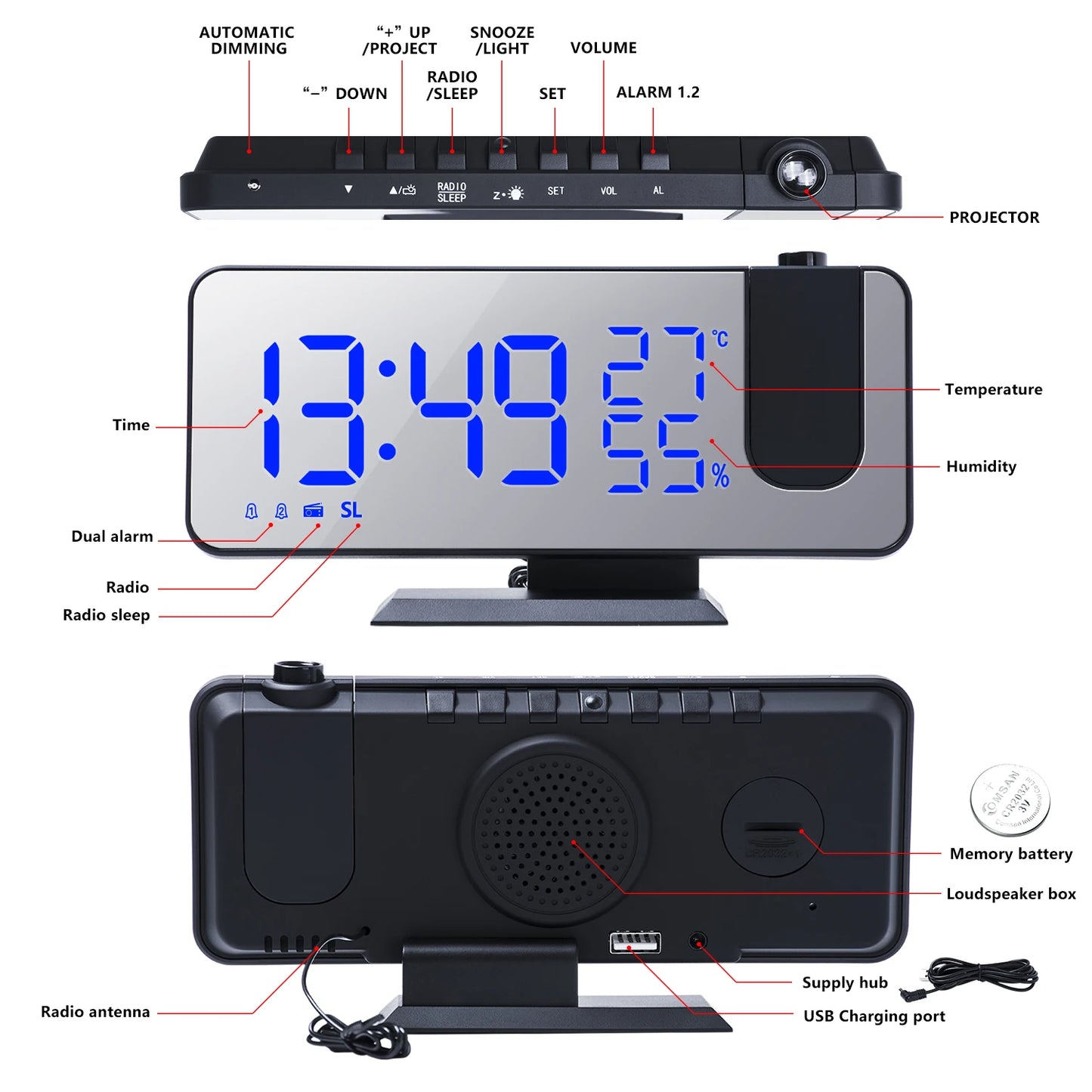 LED screen display temperature and humidity electronic clock