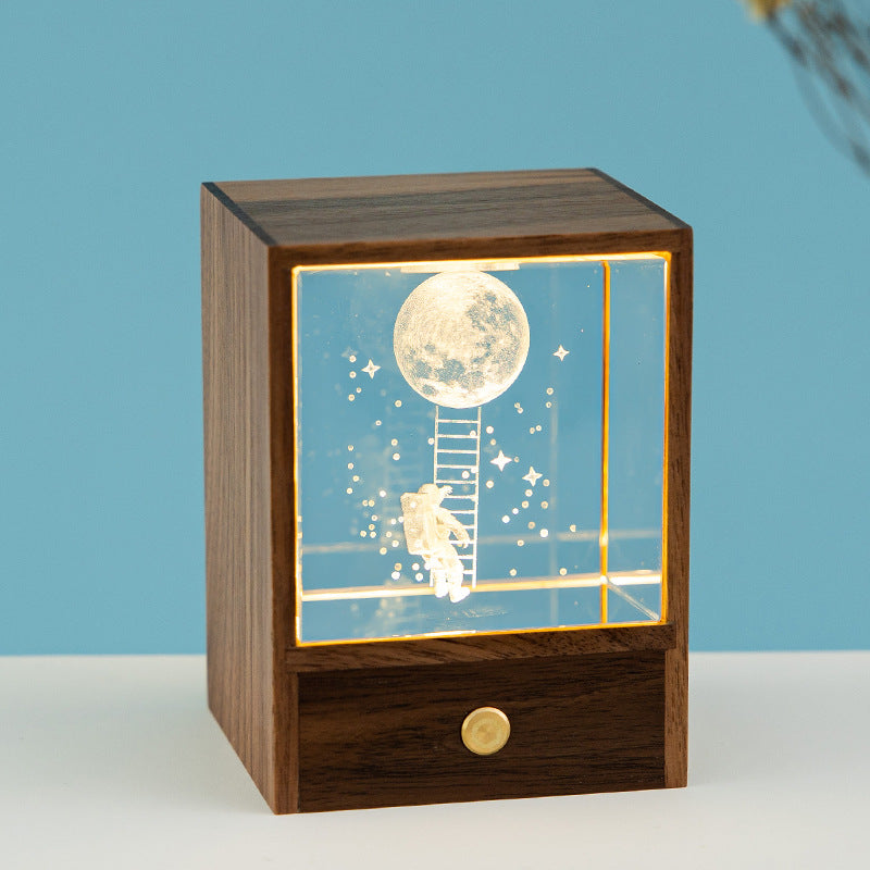 Wooden Luminous Crystal Ball Elk Astronaut Night Light