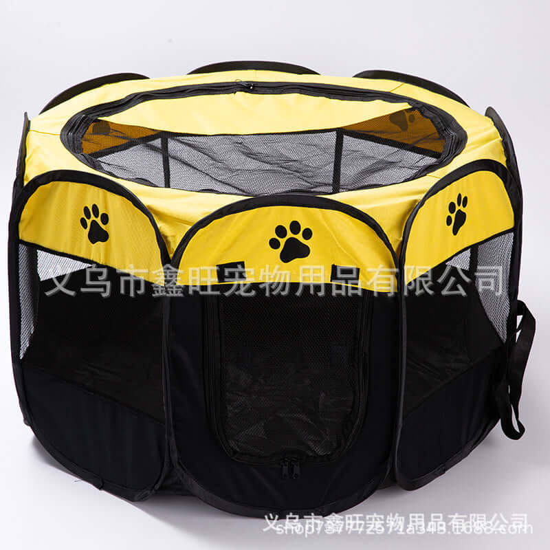 Foldable pet travel carrier with a cat inside, ready for travel