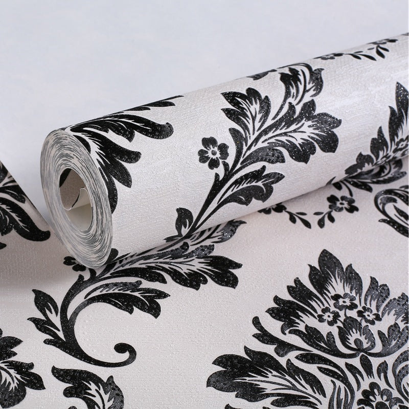 Pure black 3D European-style large flower wallpaper