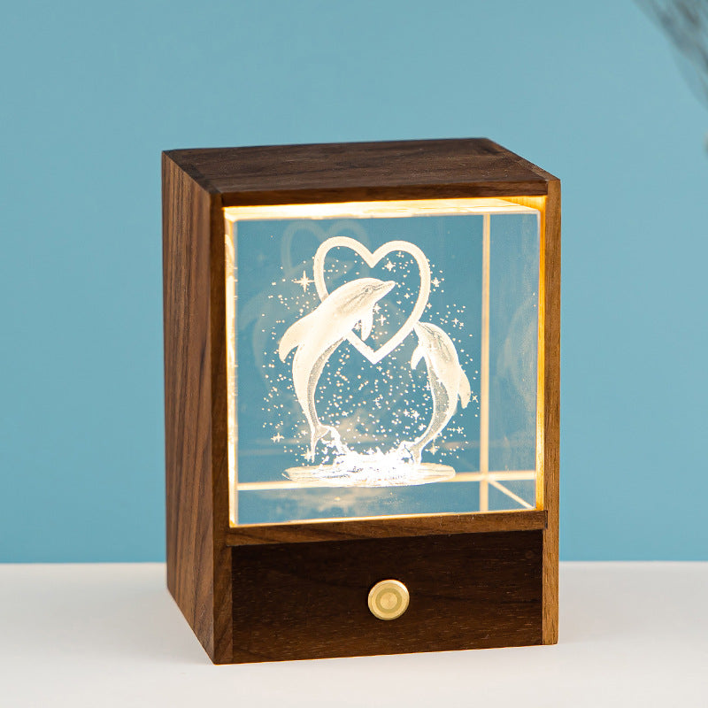 Wooden Luminous Crystal Ball Elk Astronaut Night Light