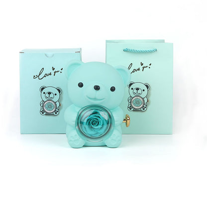 Rotating Eternal Rose Bear Necklace Gift Box