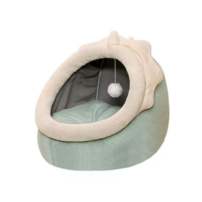 Foldable cat hideaway in a cozy corner of an apartment for a comfortable retreat