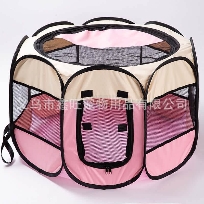 Foldable pet travel carrier with a cat inside, ready for travel