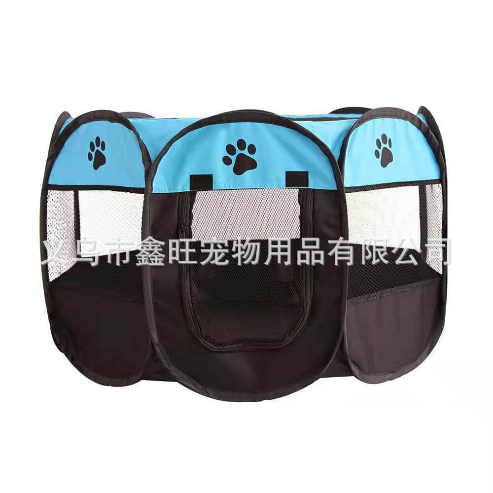 Foldable pet travel carrier with a cat inside, ready for travel