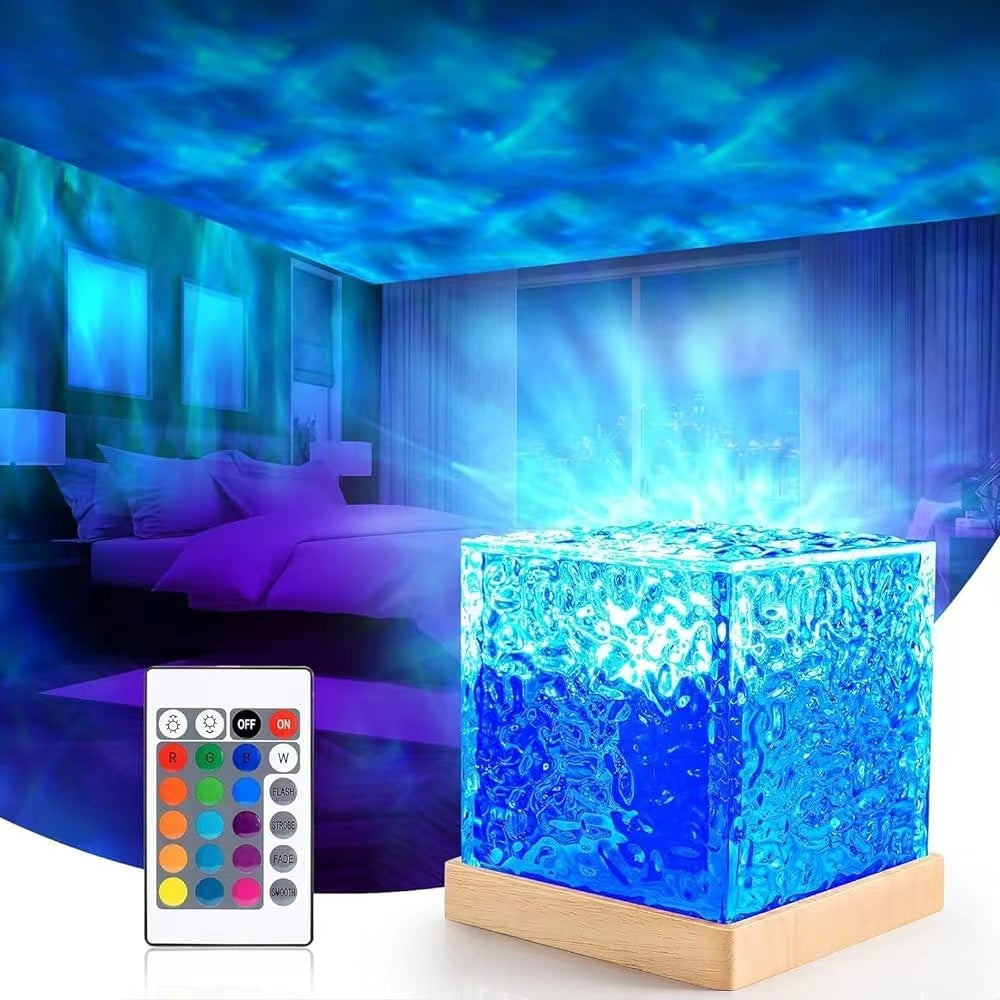 Cross-border dynamic light and shadow atmosphere lamp imitating log rotating water pattern lamp flame night light