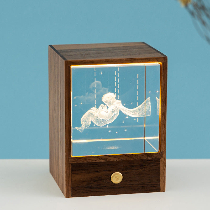 Wooden Luminous Crystal Ball Elk Astronaut Night Light