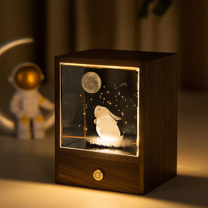 Wooden Luminous Crystal Ball Elk Astronaut Night Light