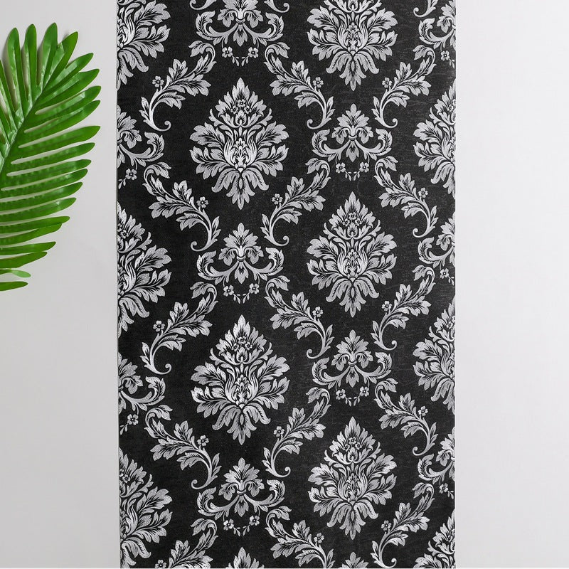 Pure black 3D European-style large flower wallpaper