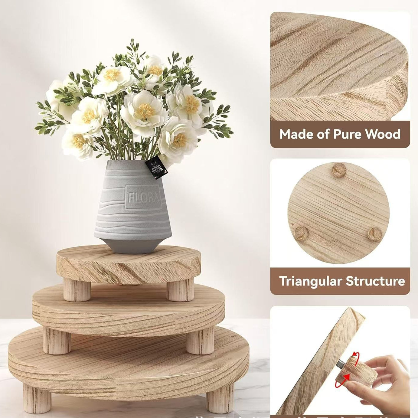 Country Style Solid Wood Flower Pot Base