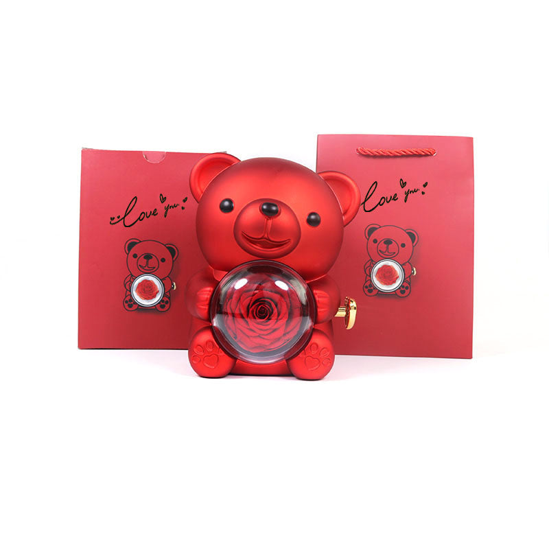 Rotating Eternal Rose Bear Necklace Gift Box