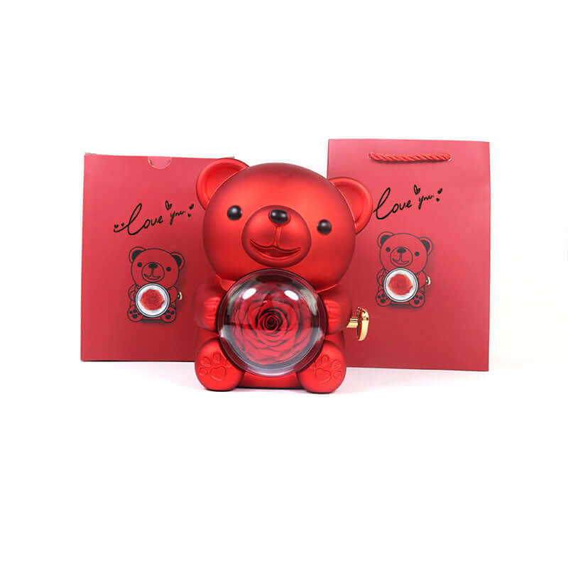 rotating eternal rose bear necklace gift box