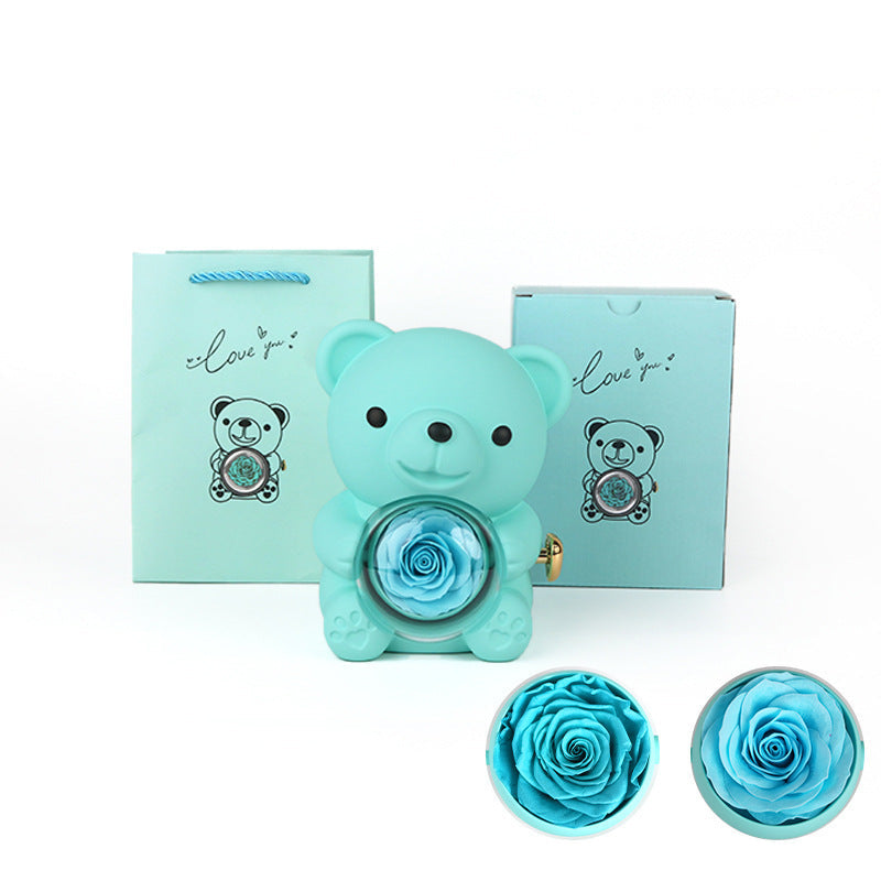 Rotating Eternal Rose Bear Necklace Gift Box