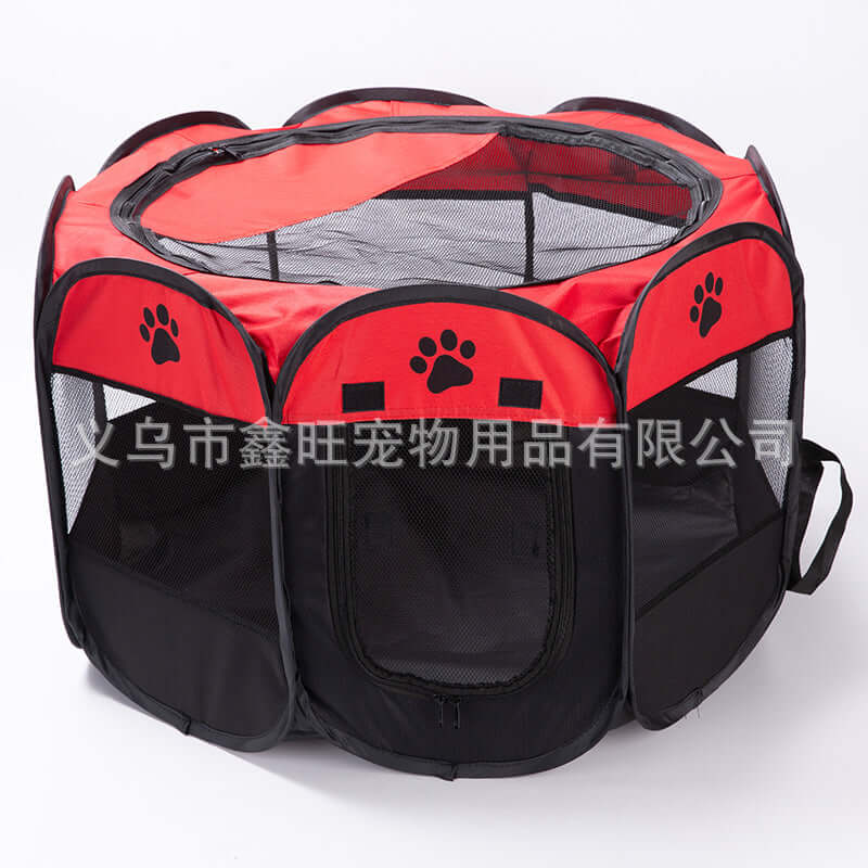 Foldable pet travel carrier with a cat inside, ready for travel