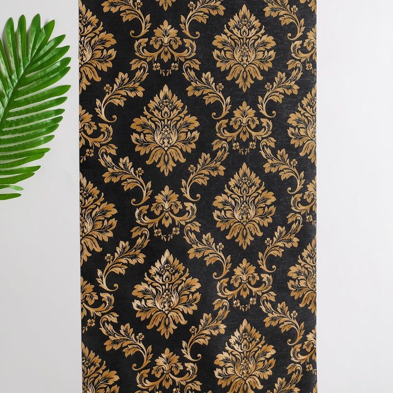 Pure black 3D European-style large flower wallpaper