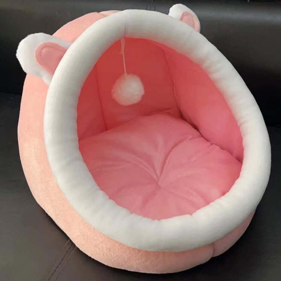 Foldable cat hideaway in a cozy corner of an apartment for a comfortable retreat