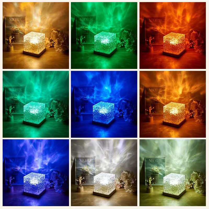 Cross-border dynamic light and shadow atmosphere lamp imitating log rotating water pattern lamp flame night light