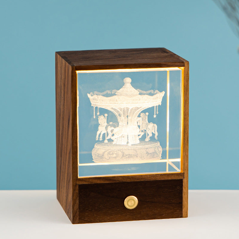 Wooden Luminous Crystal Ball Elk Astronaut Night Light