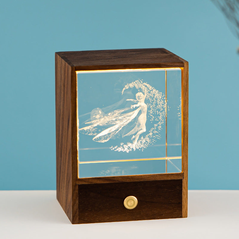 Wooden Luminous Crystal Ball Elk Astronaut Night Light