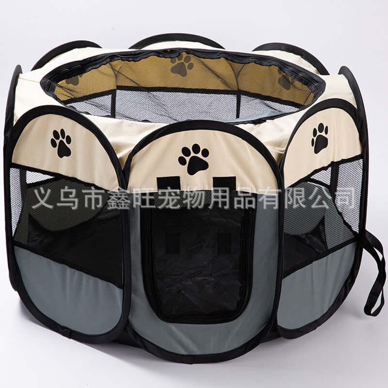 Foldable pet travel carrier with a cat inside, ready for travel