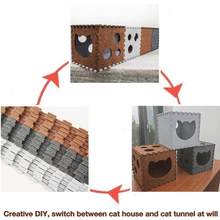Modular felt cat tunnel house for indoor cats – cozy, foldable play structure for kittens and adult cats with hideout and tunnel features