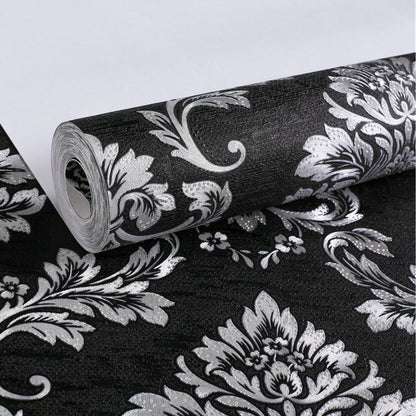 Pure black 3D European-style large flower wallpaper