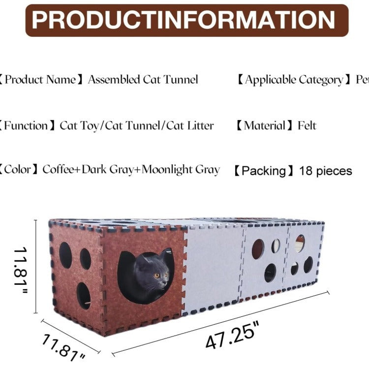 Modular felt cat tunnel house for indoor cats – cozy, foldable play structure for kittens and adult cats with hideout and tunnel features