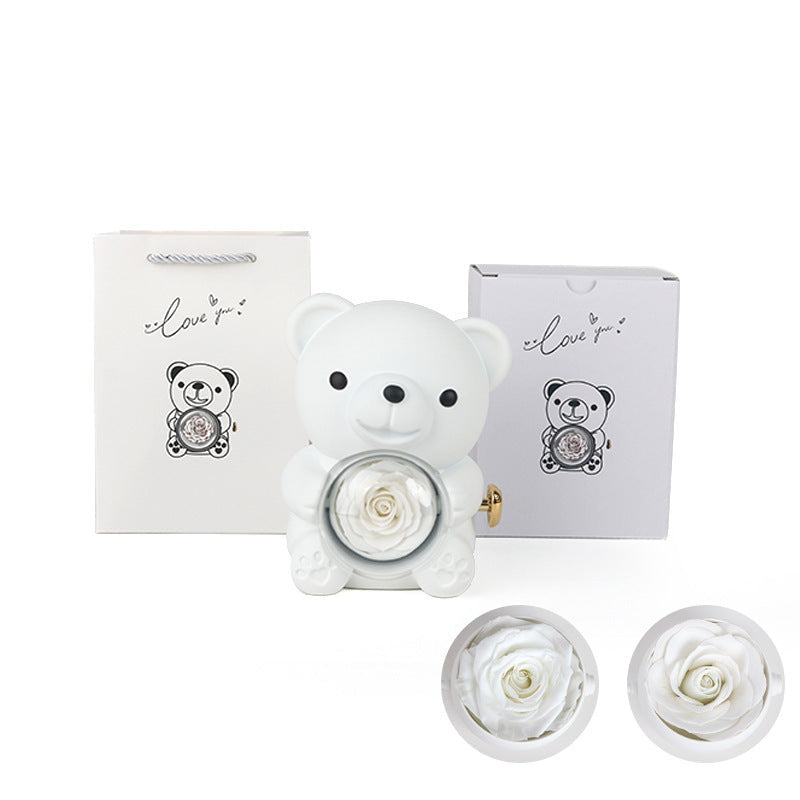 Rotating Eternal Rose Bear Necklace Gift Box