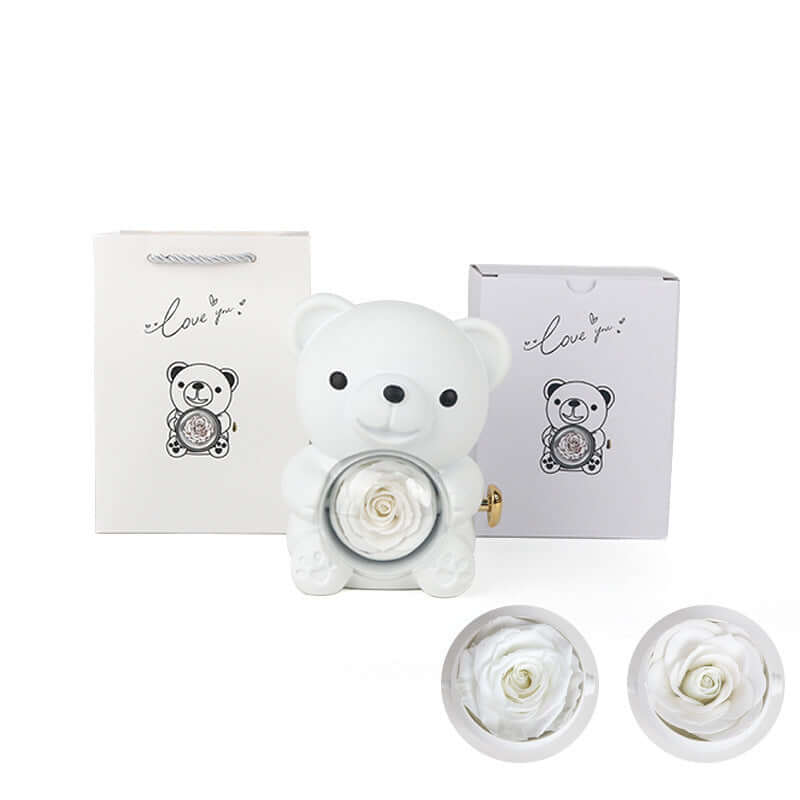 rotating eternal rose bear necklace gift box