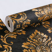 Pure black 3D European-style large flower wallpaper