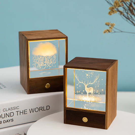 Wooden Luminous Crystal Ball Elk Astronaut Night Light