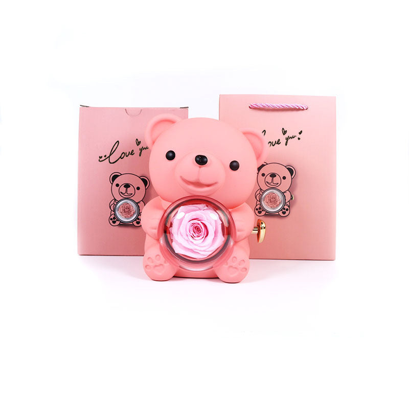 Rotating Eternal Rose Bear Necklace Gift Box