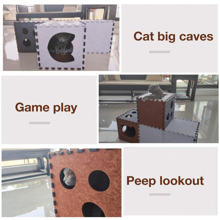 Modular felt cat tunnel house for indoor cats – cozy, foldable play structure for kittens and adult cats with hideout and tunnel features