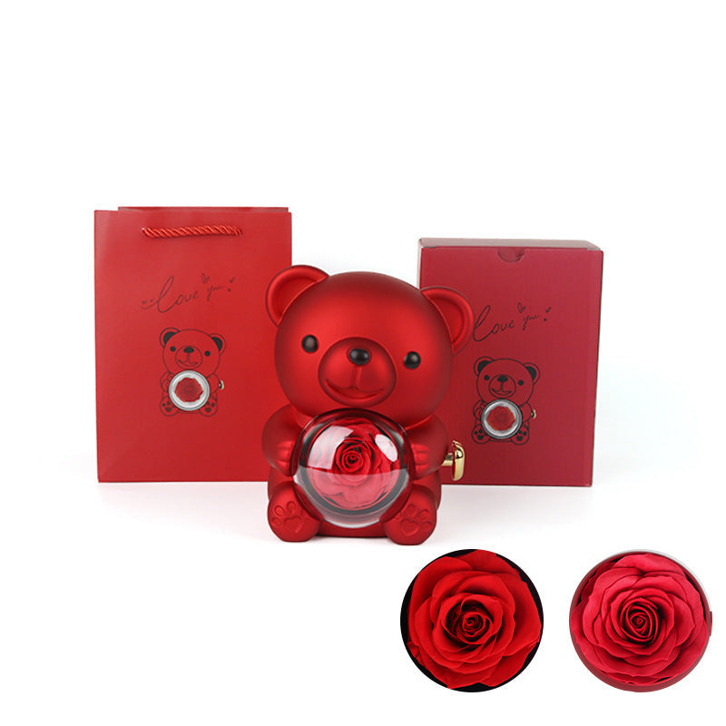 Rotating Eternal Rose Bear Necklace Gift Box