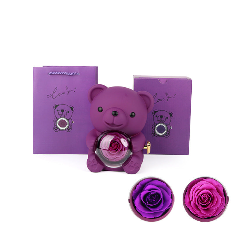 Rotating Eternal Rose Bear Necklace Gift Box