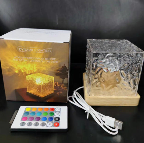 Cross-border dynamic light and shadow atmosphere lamp imitating log rotating water pattern lamp flame night light