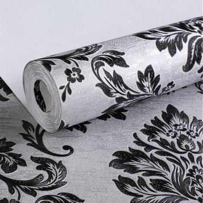 Pure black 3D European-style large flower wallpaper