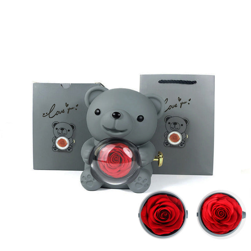 Rotating Eternal Rose Bear Necklace Gift Box