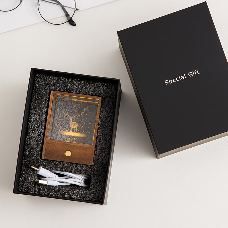 Wooden Luminous Crystal Ball Elk Astronaut Night Light