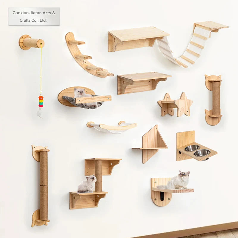 Cat Climbing Frame Wall Type Solid Wood Wall-Mounted Cat Climbing Frame Wall-Mounted Cat Nest Platform